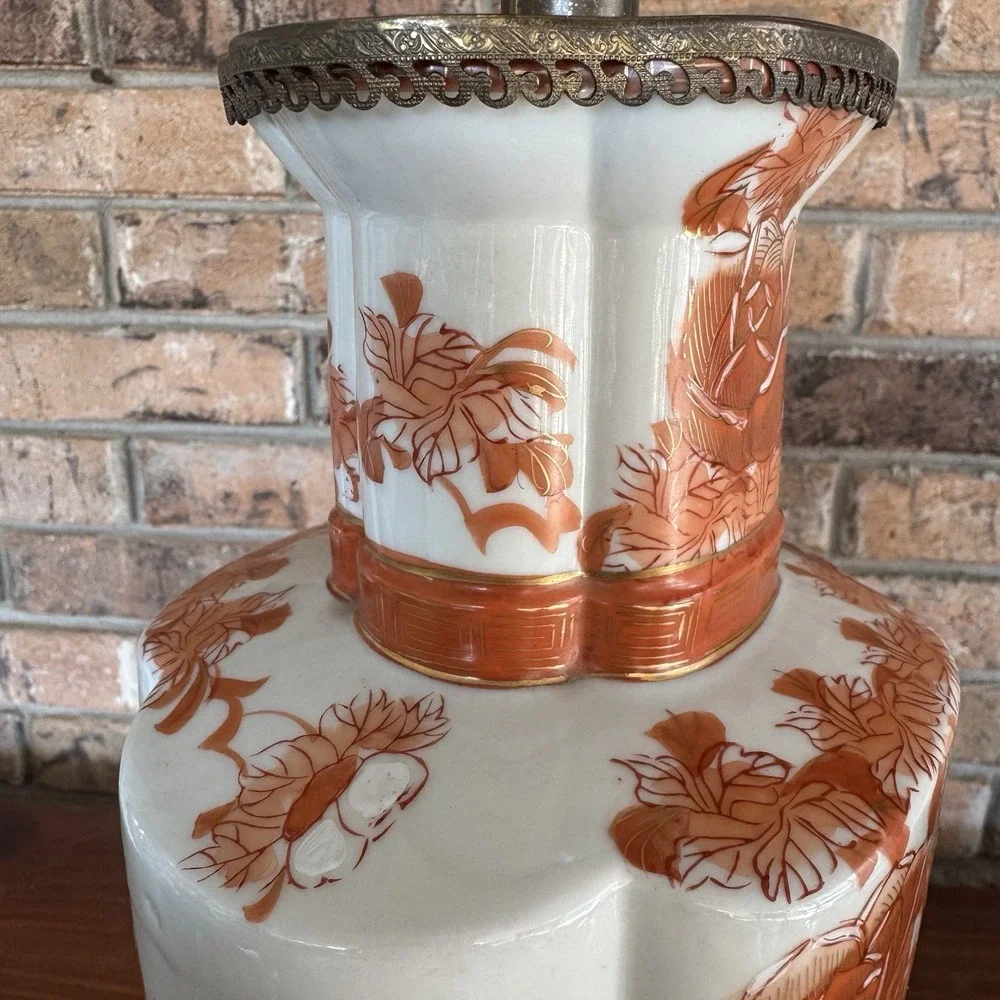 Vintage Kutani Style Porcelain Table‎ Lamp Red Floral Chinoiserie Asian Decor